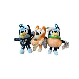 Bluey Bingo Halloween Pumpkin Jack-o’-Lantern & Skeleton Plush Backpack Clips 6"